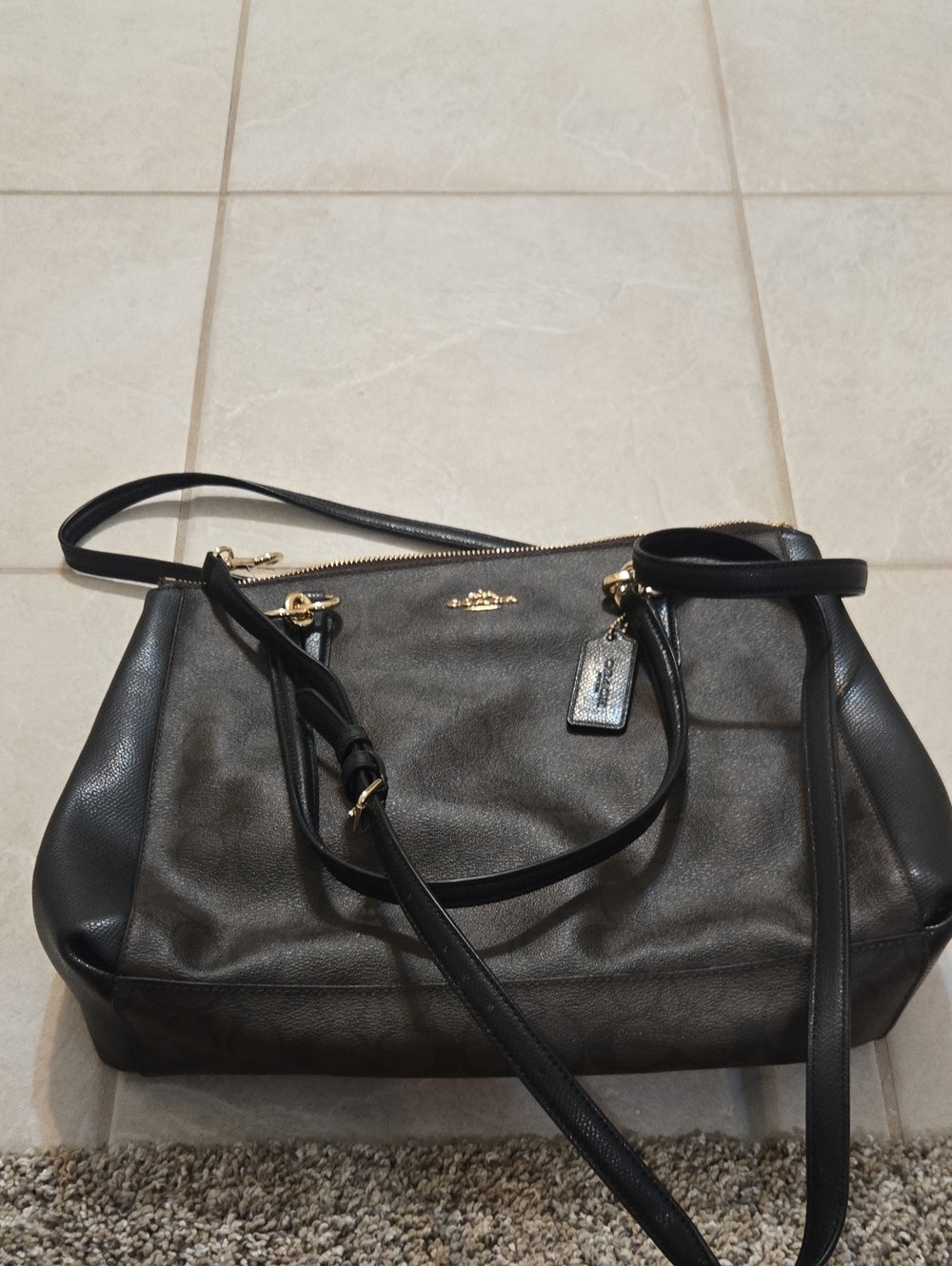 Coach Black Leather Shoulder Bag with Gold Hardware